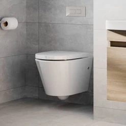 Britton Bathrooms Sphere Rimless Wall Hung Pan + Soft Close Seat -Toilets Shop 15.B.35303 D2 460