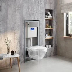 Villeroy and Boch Viconnect Pro Toilet Frame with Chrome Flush Plate + Architectura Wall Hung Toilet -Toilets Shop 92214461 D3N 460