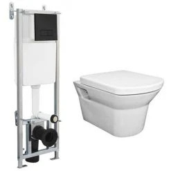 Arezzo Matt Black Dual Flush Concealed WC Cistern with Wall Hung Frame + Modern Toilet -Toilets Shop ARWHFP d6 460