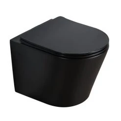 Arezzo Matt Black Rimless Wall Hung Toilet incl. Soft Close Seat -Toilets Shop AZ233WMB d5 460