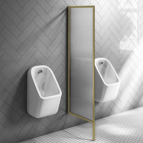 Arezzo Fluted Glass Brushed Brass Framed Urinal Partition 3 Arezzo Fluted Glass Brushed Brass Framed Urinal Partition