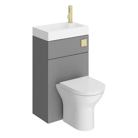 Arezzo Matt Grey 2-In-1 Wash Basin & Toilet (500mm Wide x 300mm) incl. Brushed Brass Flush 7 Arezzo Matt Grey 2-In-1 Wash Basin & Toilet (500mm Wide x 300mm) incl. Brushed Brass Flush - Image 5