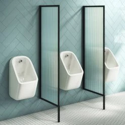 Toilets Shop 27 2 x Arezzo Fluted Glass Matt Black Framed Urinal Partitions