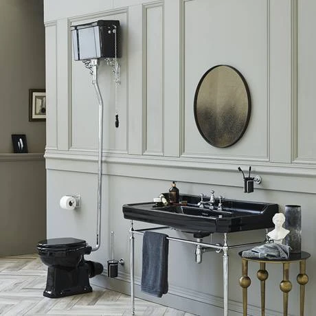 Burlington Jet Black High Level Toilet with Single Flush Ceramic Cistern 4 Burlington Jet Black High Level Toilet with Single Flush Ceramic Cistern - Image 2