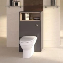 Hudson Reed Coast 600mm WC Unit with Open Shelf - Gloss White/Coco Bolo 4 Hudson Reed Coast 600mm WC Unit with Open Shelf - Gloss White/Coco Bolo -Toilets Shop BM COWCB WCOS D1 460 1