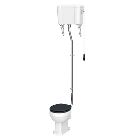 Chatsworth High Level Traditional Toilet w. Graphite Seat & Black Flush Pull Handle 3 Chatsworth High Level Traditional Toilet w. Graphite Seat & Black Flush Pull Handle