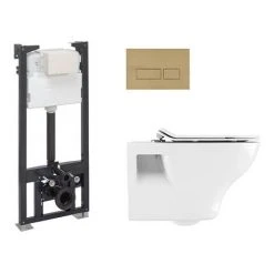 Crosswater MPRO Brushed Brass / Kai Toilet + Concealed WC Cistern with Wall Hung Frame -Toilets Shop CRWCBN02 D5 460
