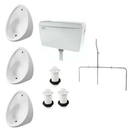 Cove Exposed Urinal Pack with 3 x 400mm Urinal Bowls + Plastic Cistern 3 Cove Exposed Urinal Pack with 3 x 400mm Urinal Bowls + Plastic Cistern