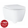 Grohe Essence Rimless Wall Hung Toilet with Soft Close Seat + FREE TOILET ROLL HOLDER -Toilets Shop ESSWHWC P1