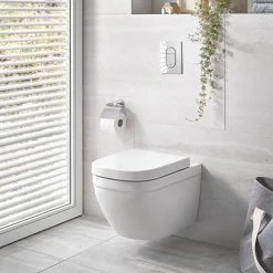 Grohe Euro Rimless Wall Hung Toilet with Soft Close Seat + FREE TOILET ROLL HOLDER -Toilets Shop EURWHWC D7 460