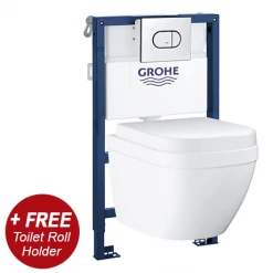 Toilets Shop 60 Grohe Solido 0.82m Frame / Euro Compact Rimless Complete WC 5 in 1 Pack + FREE TOILET ROLL HOLDER