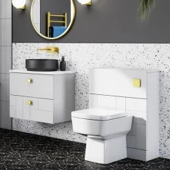 Venice Abstract White Complete Toilet Unit w. Pan, Cistern + Brushed Brass Flush -Toilets Shop VA6WCWHTBB d6 460