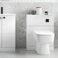 Venice Abstract White Complete Toilet Unit w. Pan, Cistern + Matt Black Flush -Toilets Shop VA6WCWHTMB d3 460