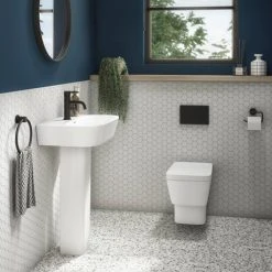 Valencia Wall Hung Toilet with Soft Close Seat (incl. Matt Black Flush + Concealed Cistern Frame) -Toilets Shop VALWHMBT d4 460