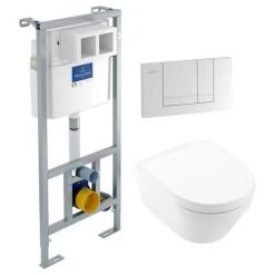 Villeroy and Boch Viconnect Pro Toilet Frame with Chrome Flush Plate + Architectura Wall Hung Toilet -Toilets Shop VBCPARC L1 460
